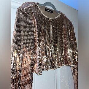 NWOT Allegra K | Sequin Open Front Glitter Shrug Cropped Cardigan